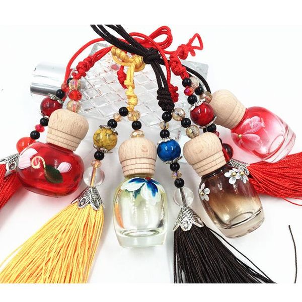 

handpainting multi color 10ml refillable glass perfume bottle pendant fragrance oil bottle with tassel refillable home decoration 10pcs/lot