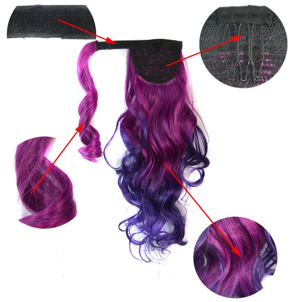 

sara ombre color kinky curly wavy ponytail 40cm,16" wrap-around clip in ponytails hair extensions synthetic hair pieces, Black
