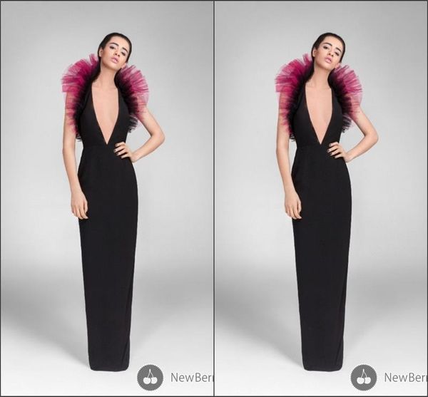 

2016 deep v-neck prom velvet dresses with black sheath celebrity dresses evening wear floor-length sleeveless prom dresses cheap