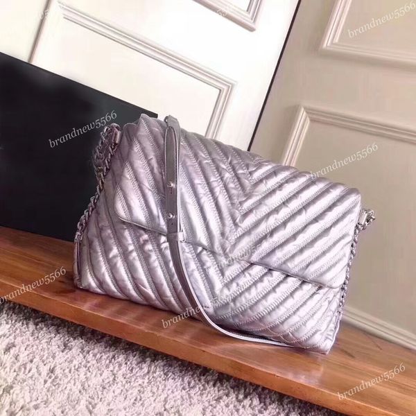 

Excellent Quality 2018 Metallic Crackled Original Calfskin Flap Bag Metal Silver Tone Chain Bags Women Shoulder Crossbody Bag Black