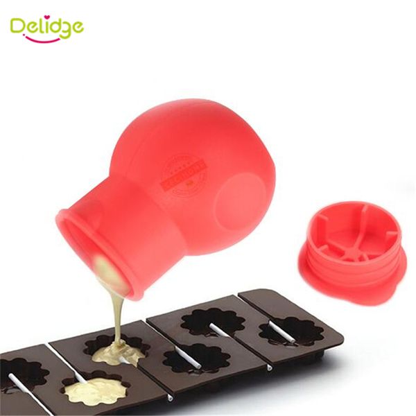 

wholesale- 1 pc chocolate pouring pot red color silicone chocolate melting pot butter sauce milk baking pouring for baking tools