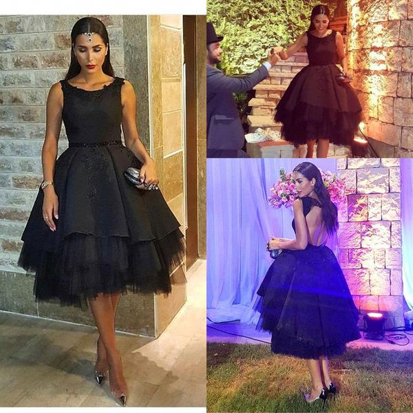 

2017 vestidos бальное платье аппликации черные платья выпускного вечера scoop шеи тюль длина чашки sexy спинки коктейльные платья ba3911, Black