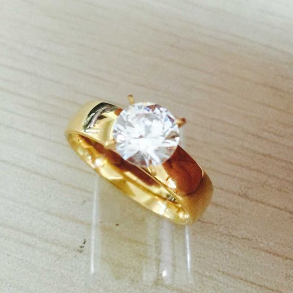 18K plaqué or en acier inoxydable Femmes Zircone cubique De mariage bande Cocktail Ring