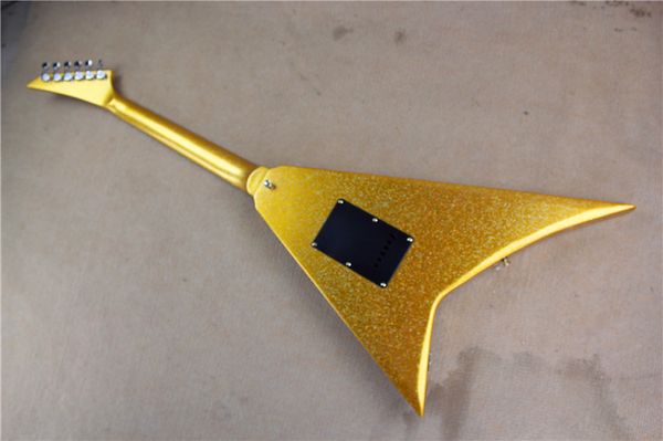 Jack Filho Randy Rhoads RR Voando V Goldtop Guitarra Elétrica Grande Sparkle Pintura De Ouro, Pickguard Preto