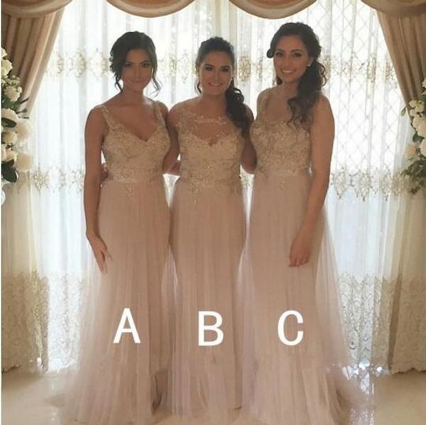 

blush pink soft tulle lace bridesmaid dresses sheer jewel mermaid long maid of honor evening gowns with ribbon sash party dress, White;pink