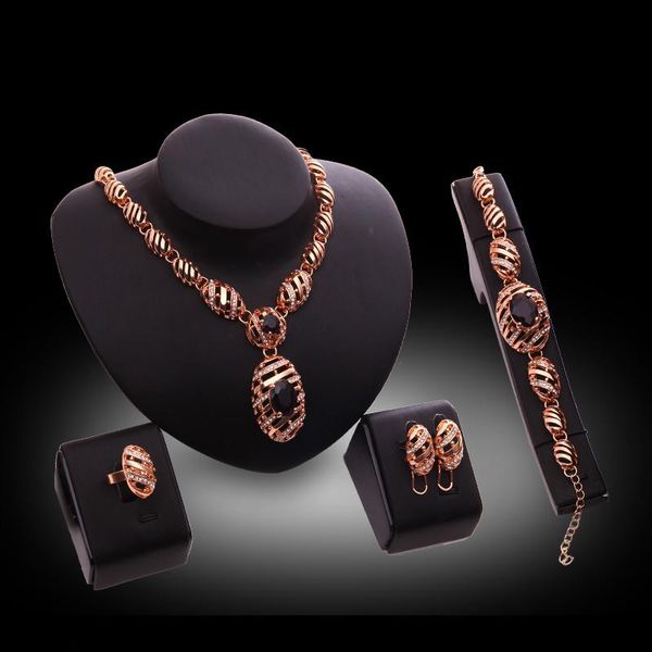 

earrings necklace bracelet ring jewelry set luxury royal women rhinestone 18k gold plated geometric party jewelry 4-piece set js234, Slivery;golden