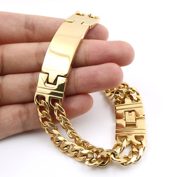 

men fashion jewelry gold bracelet 22cm length double lines charming bracelet men stainless steel jewelry, Black