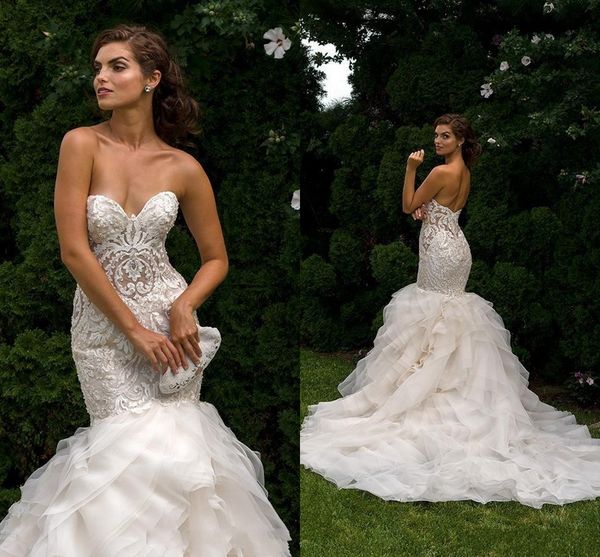 

vestidos vintage русалка свадебные платья милая кружева аппликации иллюзия бисером суд поезд оборками многоуровневого плюс размер формальные, White