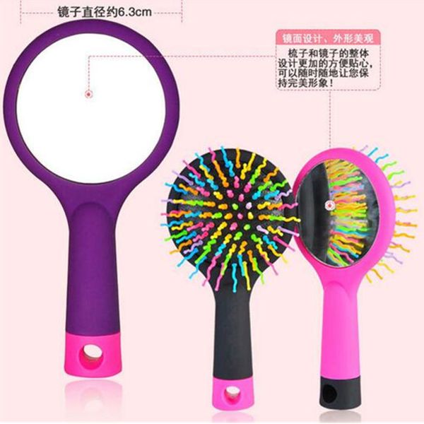 Spazzola per capelli districante Pettine magico arcobaleno con specchio Spazzole per capelli Pettine TT antistatico Nero Rosa Viola