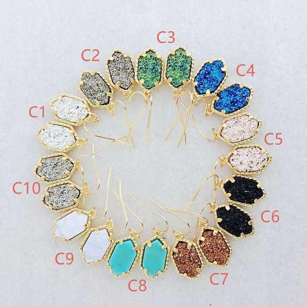 

мода druzy drusy серьги смолы серебряный позолоченный геометрические имитировать натуральный камень мотаться серьги для женщин ювелирные изд, Silver