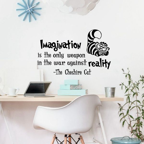 New Alice In Wonderland Wall Sticker Pvc Cheshire Cat Quote Letters Wall Decal Mural Home Decoration Two Size Wall Art Stickers Trees Wall Art