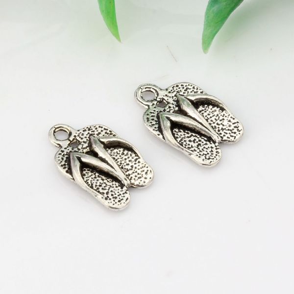 

mic 250pcs ancient silver alloy flip flop charm pendant diy jewelry 9x15mm, Bronze;silver