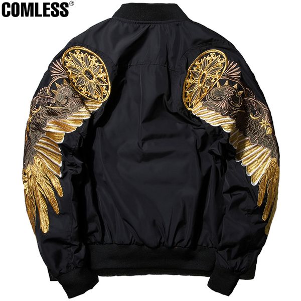 

wholesale- 2017 new spring angel wing embroidery bomber jacket men streetwear hip hop coats brand clothing mens jackets m-xxxl, Black;brown