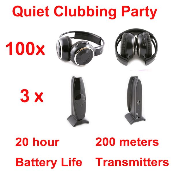 Wireless Silent Disco 100 Cuffie pieghevoli 3 trasmettitori 200m Range- Cuffie wireless RF per iPod MP3 DJ Music