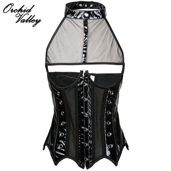 

wholesale-2016 black leather steampunk underbust corset steel boned pvc women body shapewear waist trainer cincher for slimming, Black;white