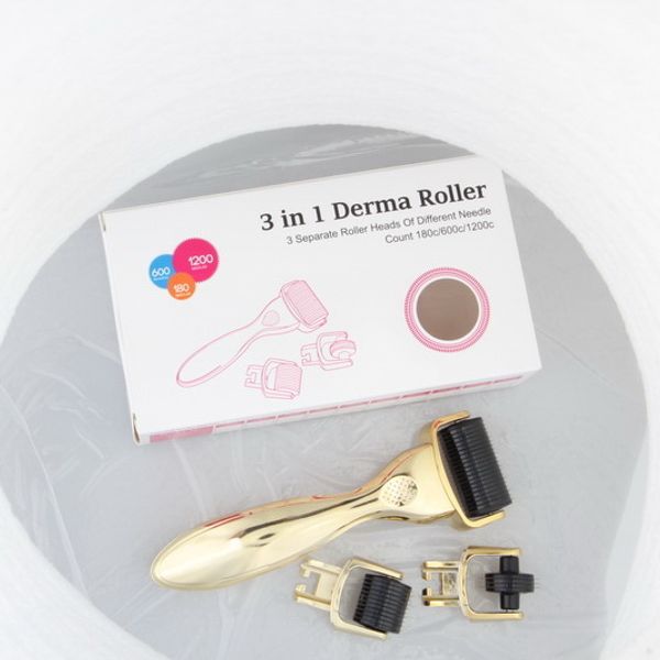 

micro needle derma roller with 3 derma roller tips 3 in 1 micro needle roller with disinfection