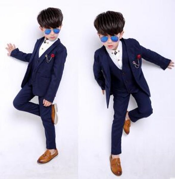 

children's suit sets fashion kids wedding full dress boys 3pcs suits european style fashion shirt+vest +pants suits kids party formal s, White