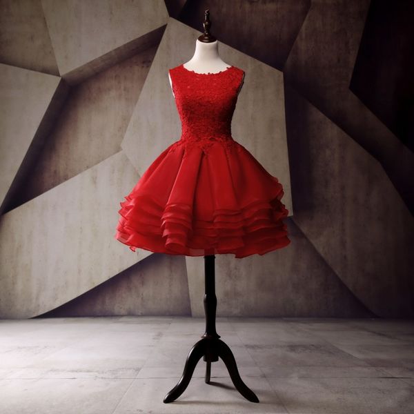 

party dresses dark red short prom dresses for teens 2017 ruffles organza vintage lace appliques dress for graduation mini gowns, Black