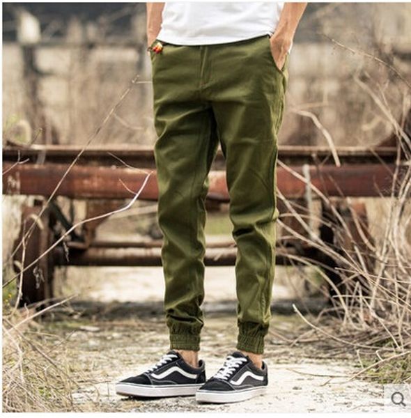 

wholesale-2016 new fashion plus size mid rise leisure trousers brand men fit cotton jogger pants drawstring men pants, Black
