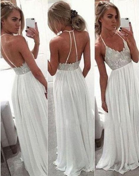 

backless casual wedding dresses halter neck beadings chiffon long sheath 2020 new modern bridal gowns custom size, White