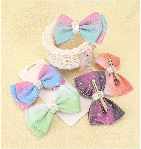 

girl iridescent bow hairclips baby head wears girls hairclip kids bowknot hair accessories hair products jsp 007, Slivery;white