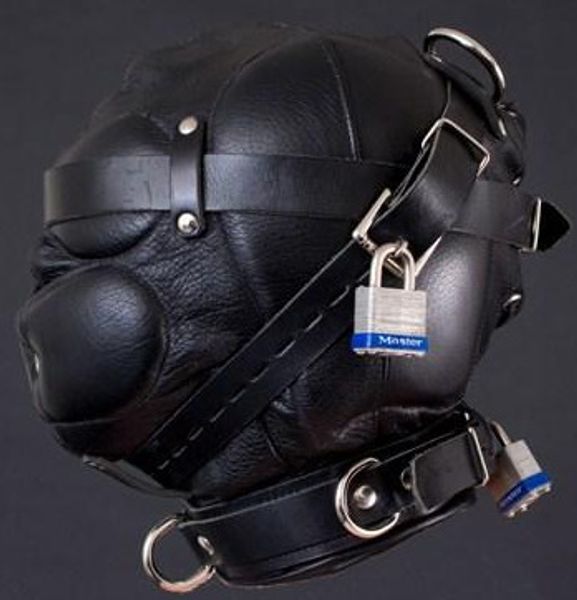 Fetish Leather Bondage Hood Sex Slave Mask BDSM Giocattoli sessuali in pelle per coppie nere