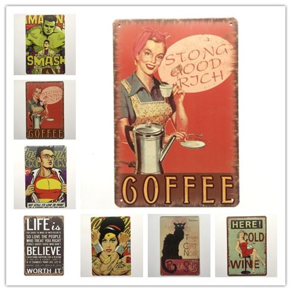 Cat Smash Coffee Wine Retro Rustic Tin Metal Sign Wall Decor