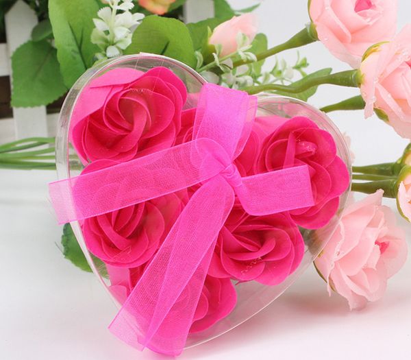 (6 pezzi = una scatola) Colori della miscela di alta qualità Fiore di sapone rosa a forma di cuore per il regalo di San Valentino con sapone da bagno romantico