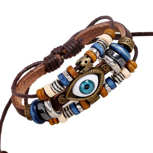 

wholesale-ethnic punk style angel devil eyes cuff bracelets braclet men pulseira de couro masculina male leather braclet for friends, Golden;silver