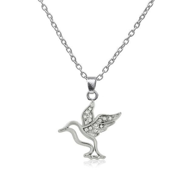 

drop shipping shiny silver tone crystal hummingbird bird pendant nature necklace for women and girls