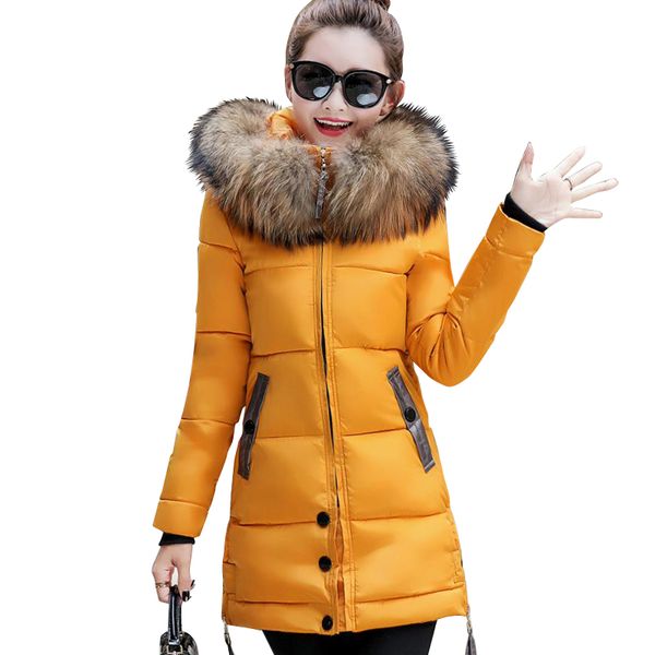 

2017 fur collar big size 3xl women winter hooded coat female outerwear parka ladies warm long jacket slim jaqueta feminina q171118, Black