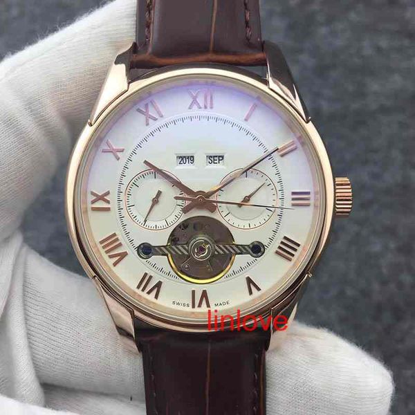 

fashion automatic tourbillon mechanical watch stainless steel mens leather strap business luxury brand wristwatch dress casual watches, Slivery;brown