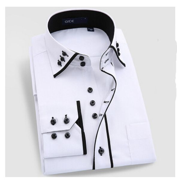 

wholesale-2016 new design twill cotton pure color white business formal dress shirts men fashion long sleeve social shirt big size 5xl 6xl, White;black