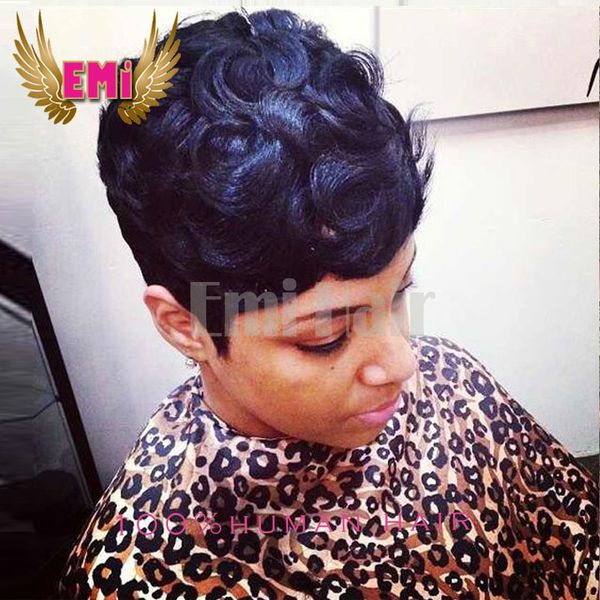 Short Human Hair Wigs For Black Women Tight Curly Pixie Human Hair