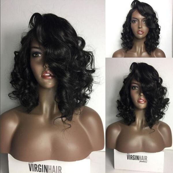 

short bob wig with bangs full lace wigs human hair brazilian short bob lace front wig virgin haircuts bob human hair wigs, Black;brown