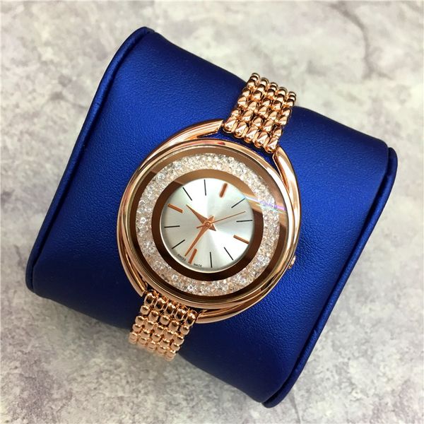 

Luxury women watch ro e gold tainle teel lady wri twatch bracelet dre watch jewelry buckle multi color rolling diamond, Slivery;brown