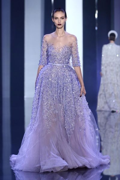 

Вечерние платья Elie Saab A-line с прозрачным вырезом для женщин Выпускные платья с круж