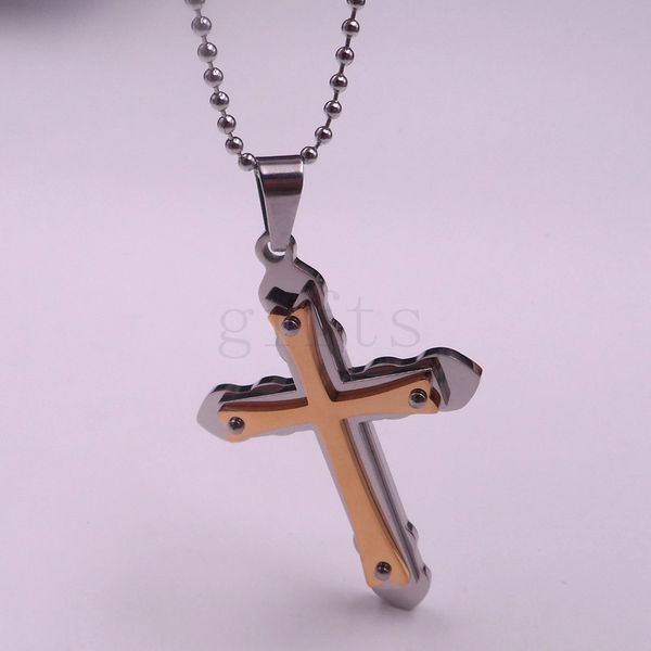 

golden men's fashion cross stainless steel pendant selectable style necklace, Silver