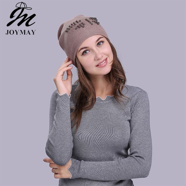 

joymay brand female rabbit beanie bonnet autumn and winter caps rhinestone hats for women beanies balaclava lady skullies w236 9 colors, Blue;gray