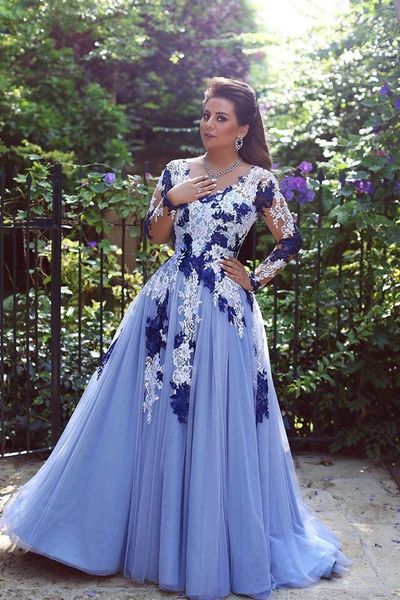 

lavender arab formal evening dresses with see through long sleeves v neck a line white applique lace party prom gowns 2016 design, Black;red