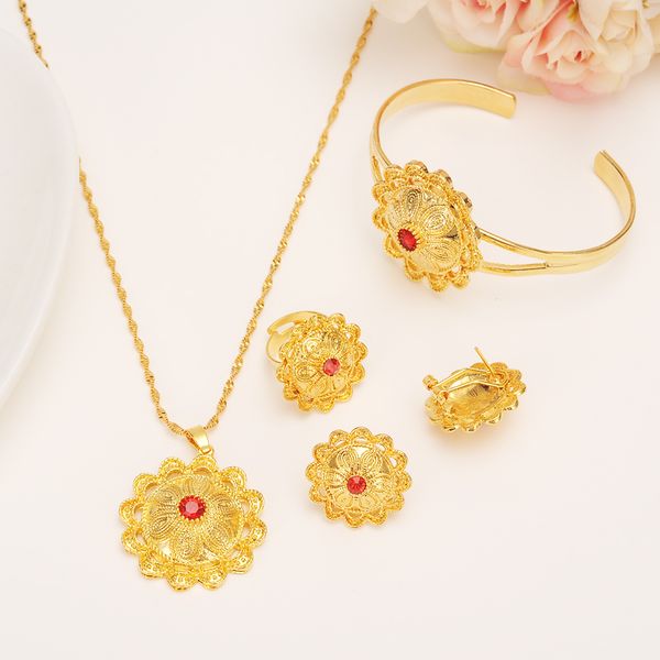 

gold color ethiopian jewelry sets red stone ethiopian habesha bride wedding eritrea chain african jewelry set, Black