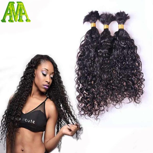 

wholesale-8a grade water wave bulk hair unprocessed human braiding hair bulk wavy brazilian human hair for braiding bulk no attachment, Black