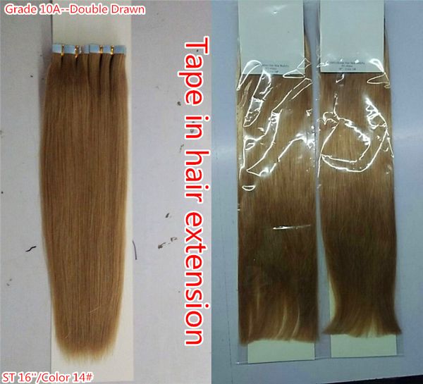 

grde9a--double drawn 100% human remy brazilian hair silk straight tape in hair extension, color 14, 2.5g per piece & 40pcs per pack dhl free, Black
