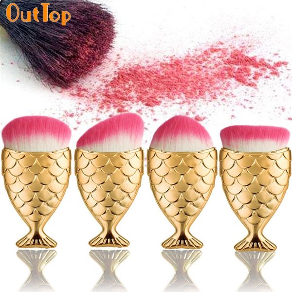 

outcolor women 4pcs gold mermaid brush cosmetic powder foundation contour brushes 170321 drop shipping