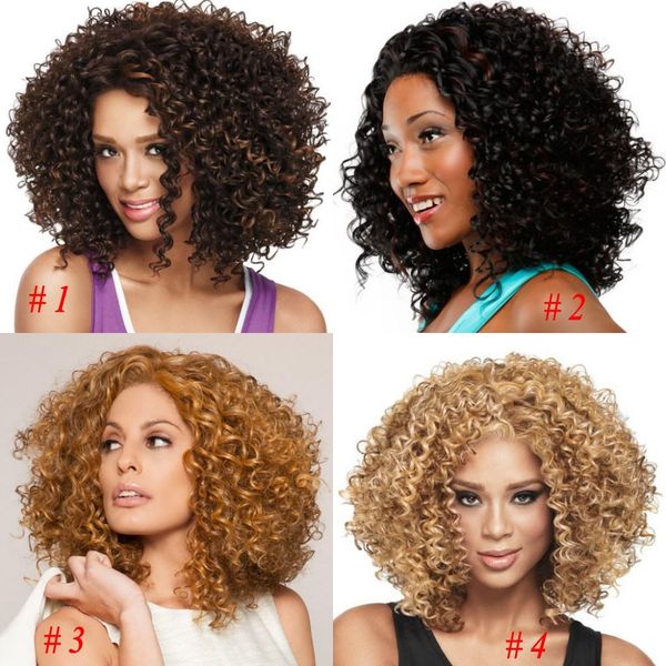 African American Wigs Synthetic Fiber Lace Front Short Afro Kinky
