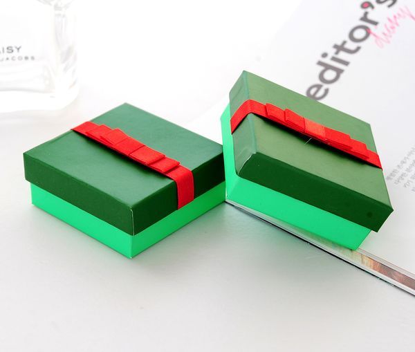 

[simple seven] solid green bracelet box/christmas earring case/colorful pendant display/special gift jewelry box with red bowknot(middle), Black;white