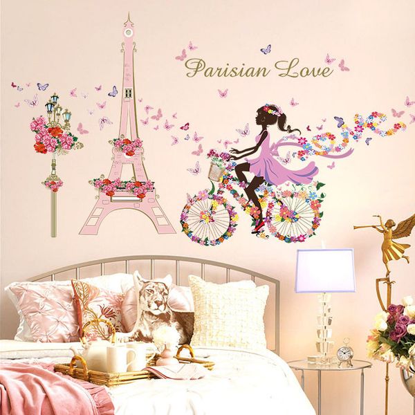 Flower Fairy Bicycle Erfly Tower Wall Sticker Girls Room Flower Fairy Bicycle Erfly Tower Wall Sticker Girls Room Kids Nursery Decals Home Decorations