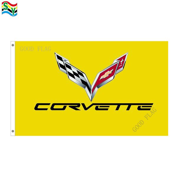 

goodflag corvette yellow flags banner 3x5 ft 90*150cm polyster outdoor flag