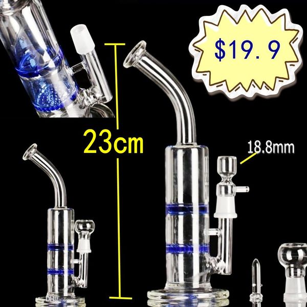 Bong Pipa ad acqua Narghilè 23 cm di altezza 18,8 mm Dimensione giunto Turbina a nido d'ape Recycle Oil Rigs Bong di vetro Percolatori Chiodo in titanio