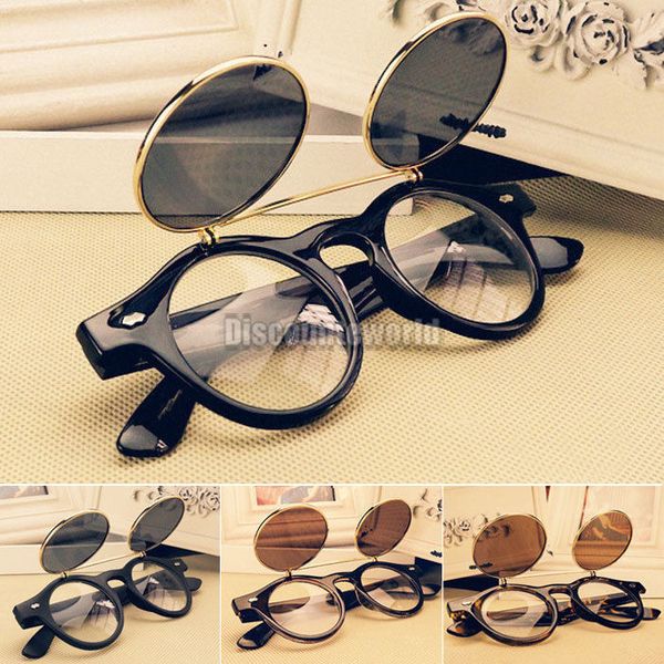

wholesale-2016 new 0s steampunk glasses for women men flip up round cyber sunglasses goggles for xmas ing, White;black